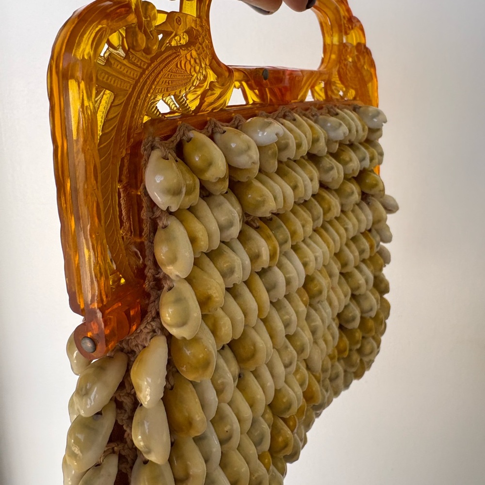 Vintage Amber Beaded Top-Handle Bag - Amber - Picture 3 of 4